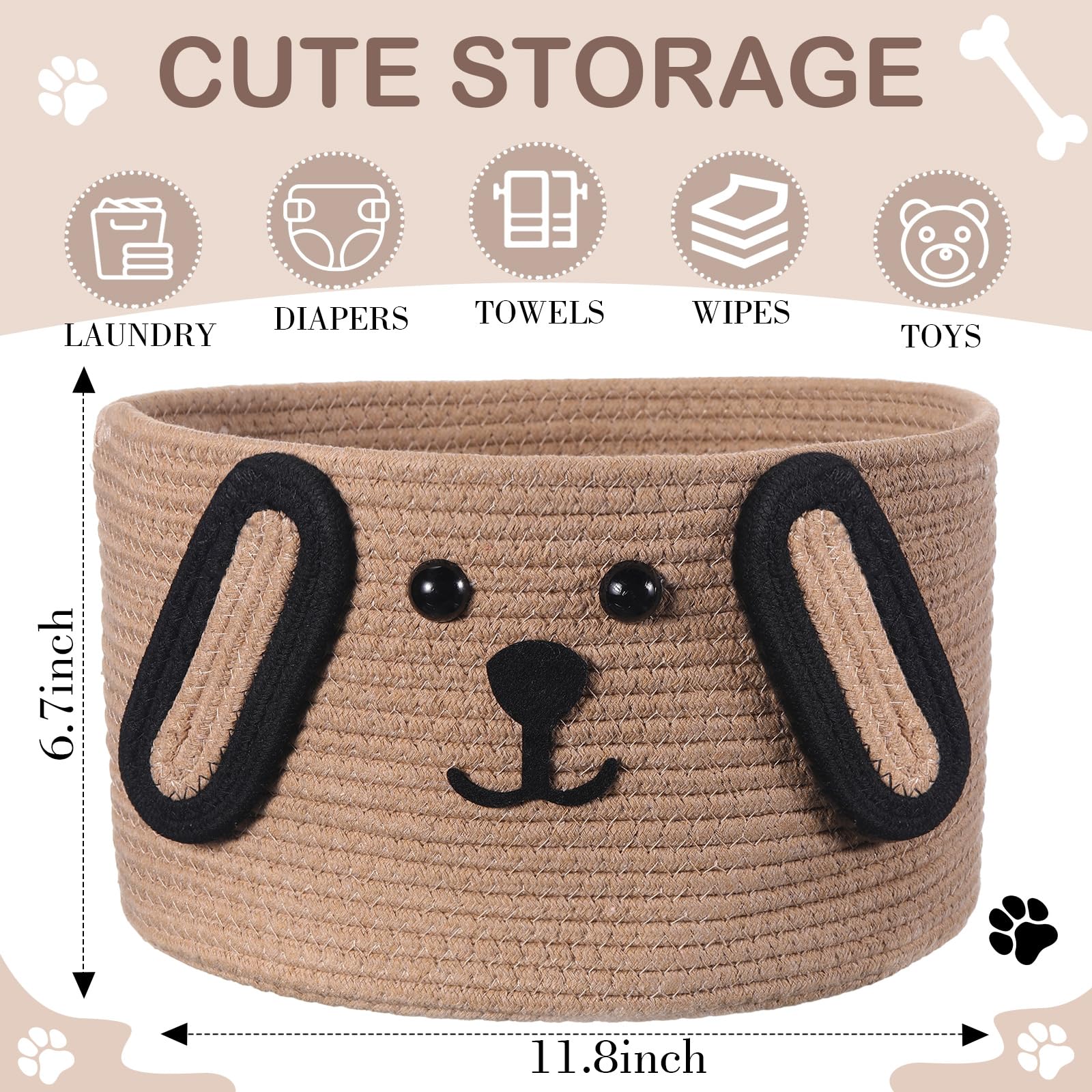 Zopeal puppy-design storage basket close-up highlights playful charm and durable cotton-rope weave