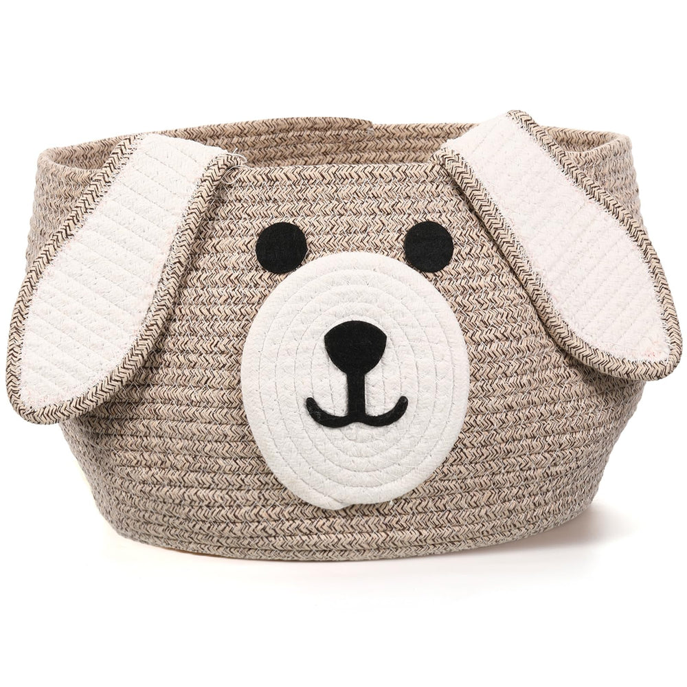 Zopeal dog Christmas woven basket showing brown and white fibers, great for toy storage.