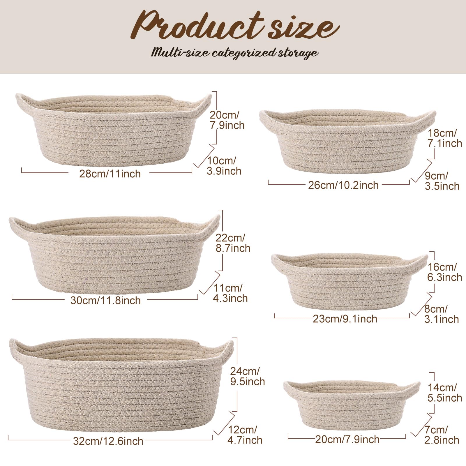 Zopeal beige cotton rope basket with handles enables easy transport and daily use.