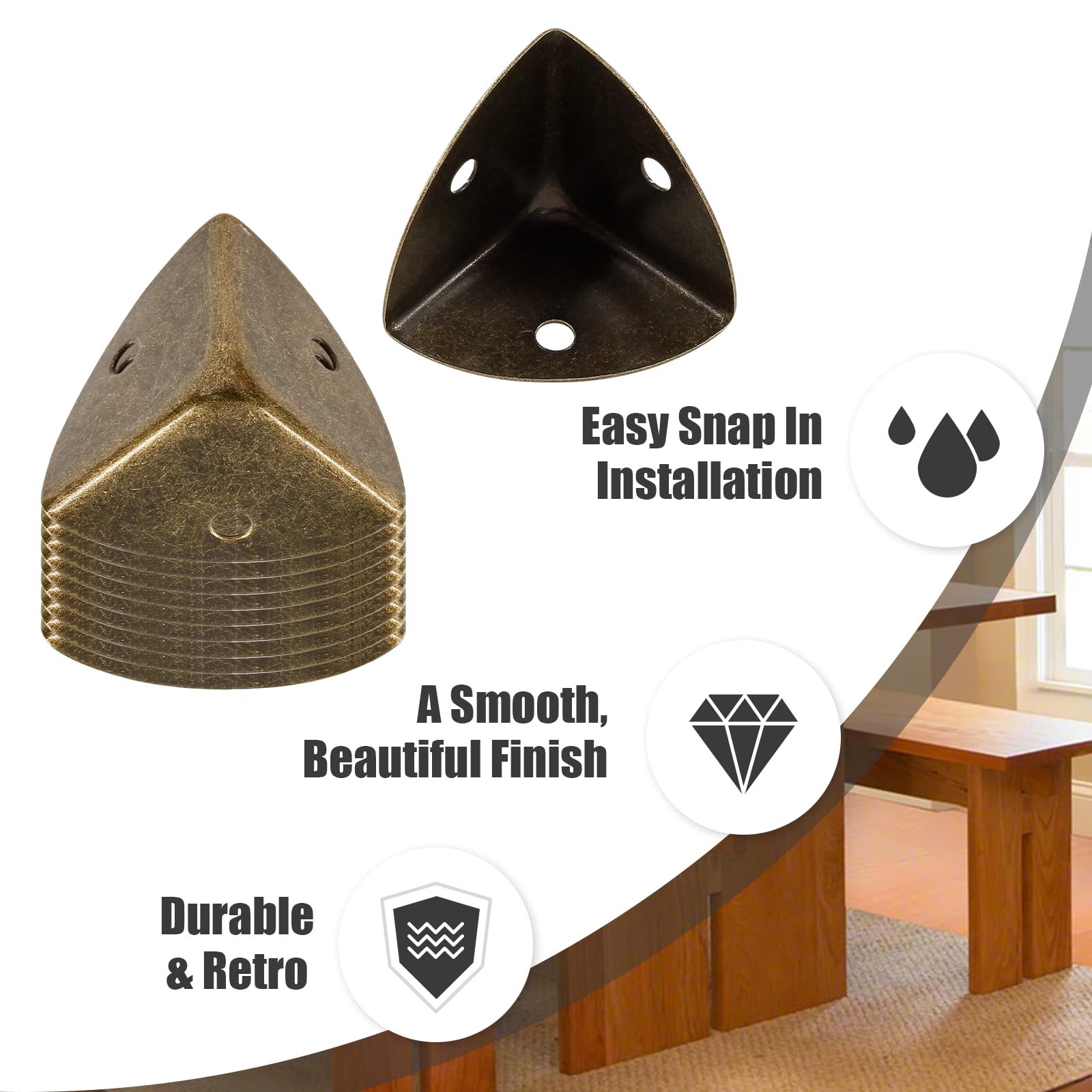 Zorveiio antique corner guard shows four mounting holes for secure installation.