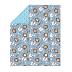 ZoUbqchY blue baseball baby blanket back view highlights plush dotted fleece backing for snuggles.
