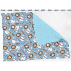 ZoUbqchY blue baseball baby blanket dotted back detail adds tactile softness for cuddles.