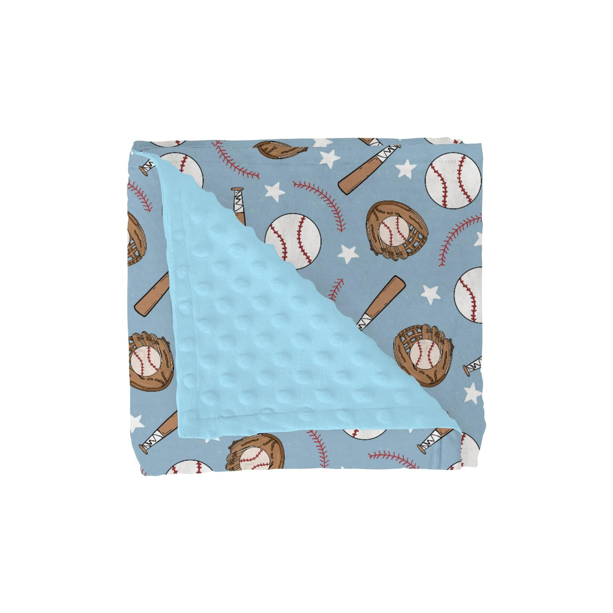 ZoUbqchY blue baseball baby blanket front view shows cozy double-layer warmth.