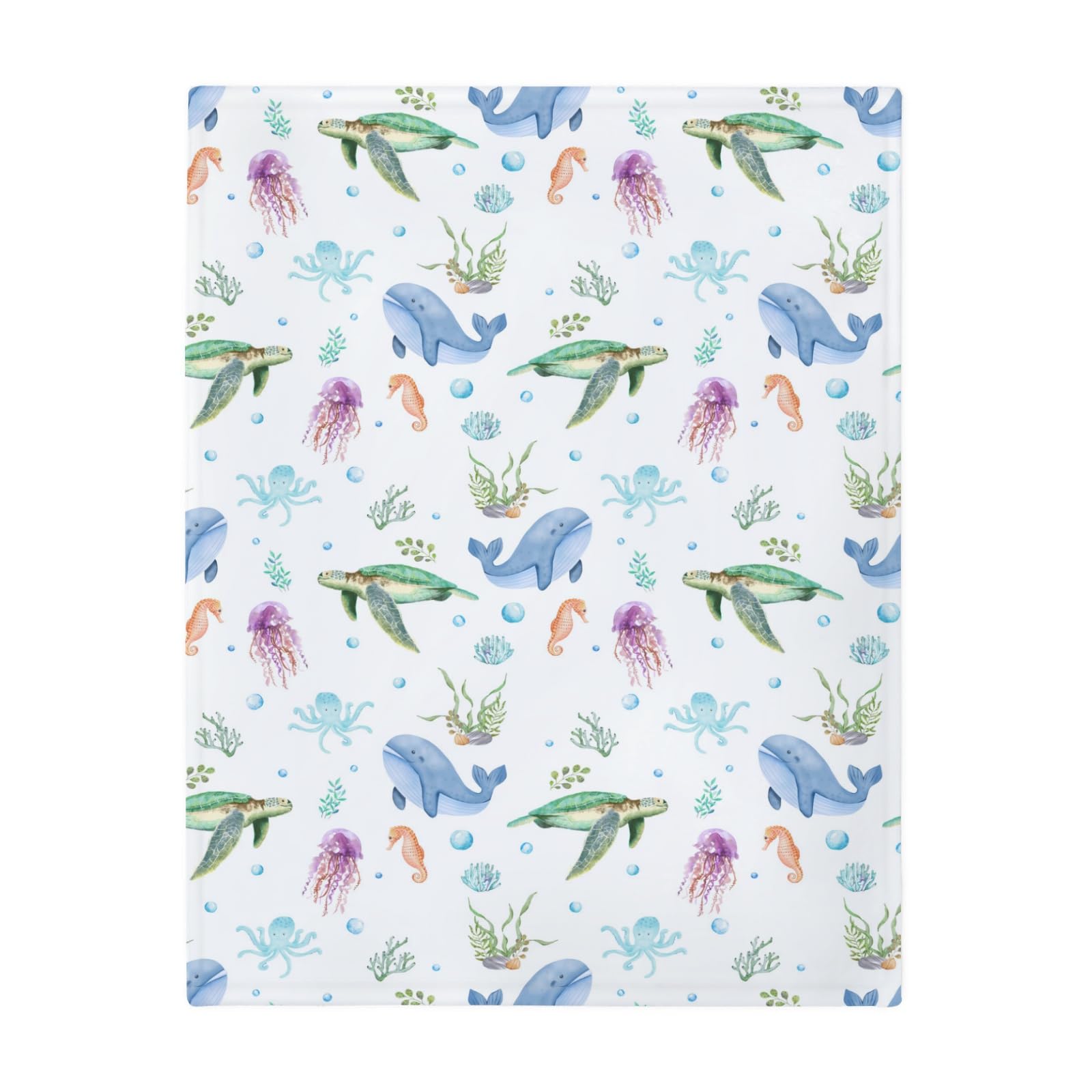 ZoUbqchY sea life baby blanket on crib scene with soft colors