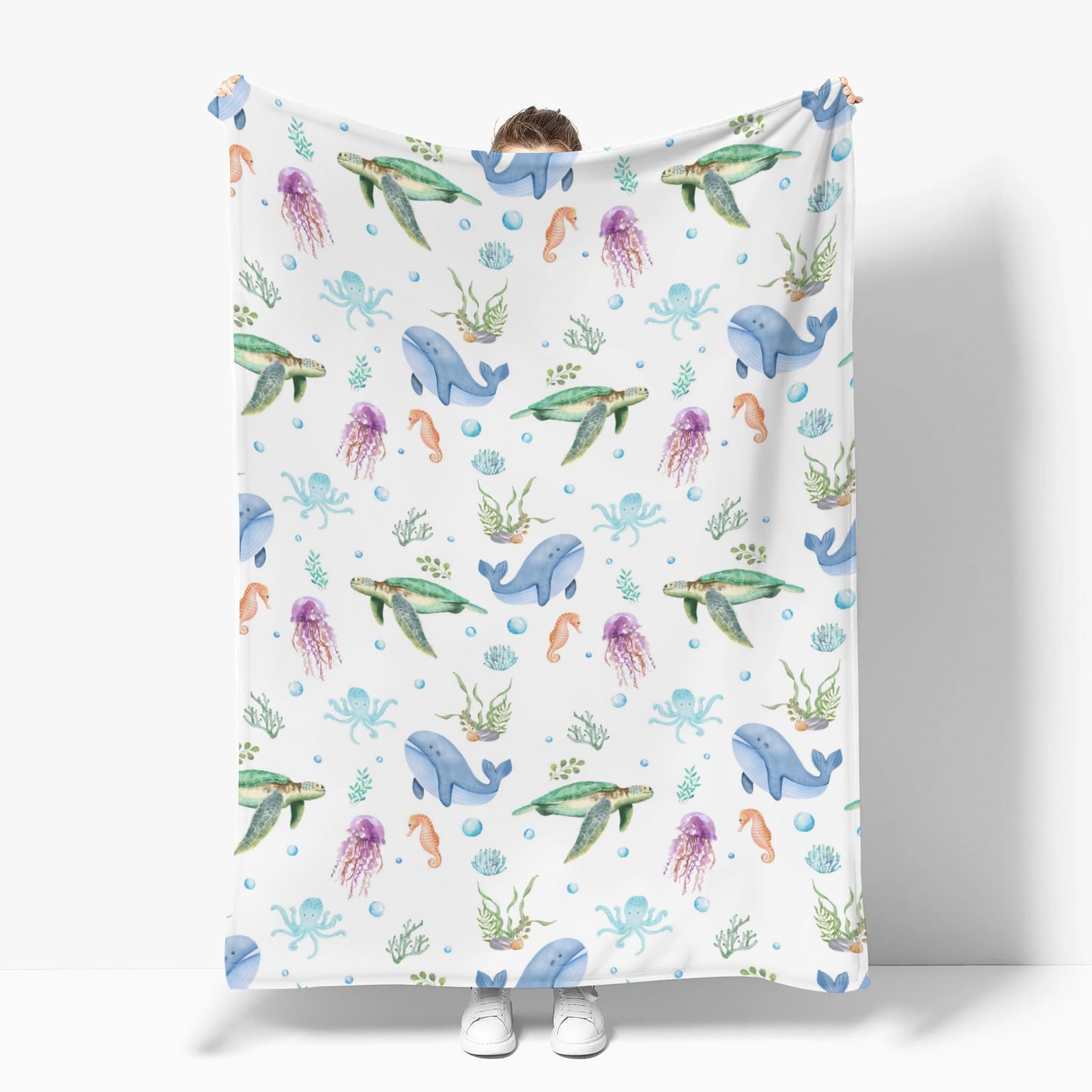 ZoUbqchY nursery decor sea life blanket draped for display