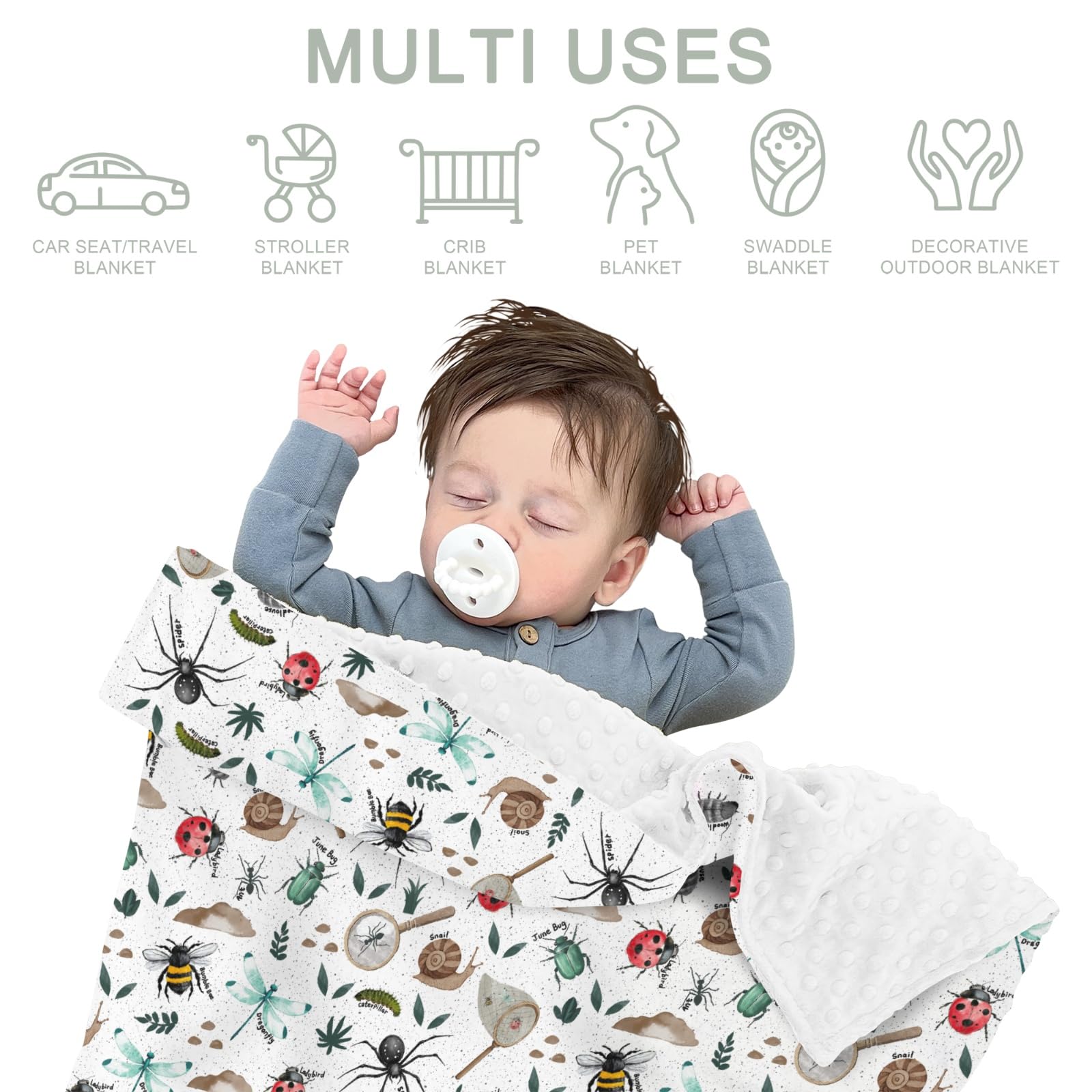 ZoUbqchY Bugs Hunt blanket easy-care fabric survives washes.