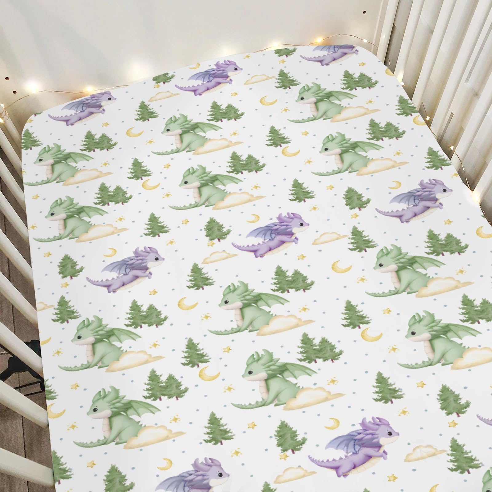 ZoUbqchY fantasy dragons crib sheet pattern with stars and moons for cozy sleep.