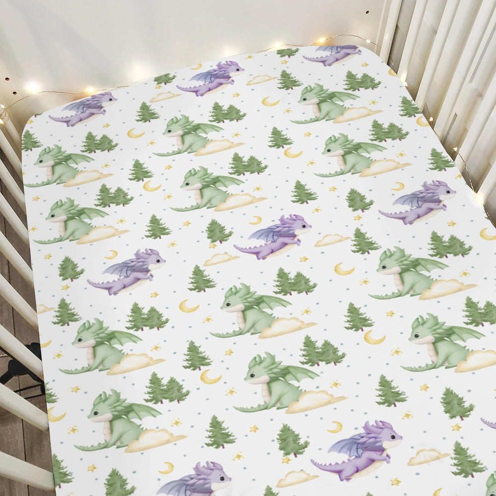 ZoUbqchY fantasy dragons crib sheet pattern with stars and moons for cozy sleep.