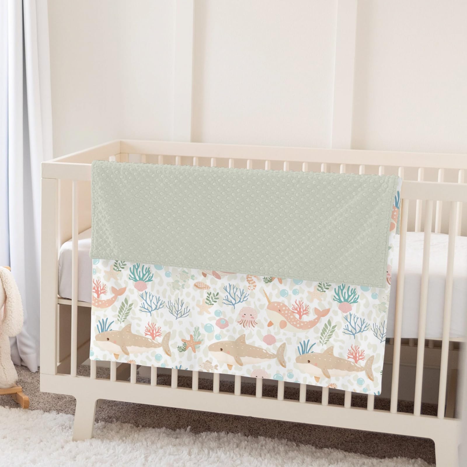 ZoUbqchY Girly Whale blanket with nursery decor coordination