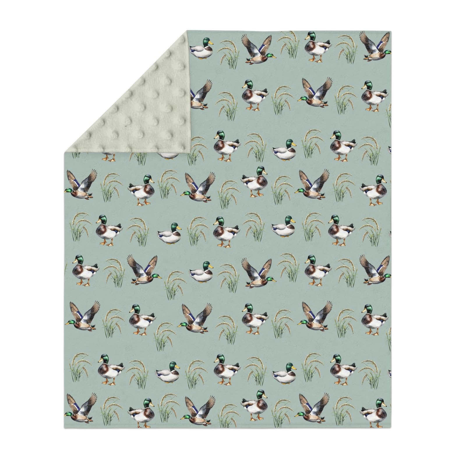 ZoUbqchY Green Mallard Ducks blanket dotted backing offers soothing texture at bedtime.