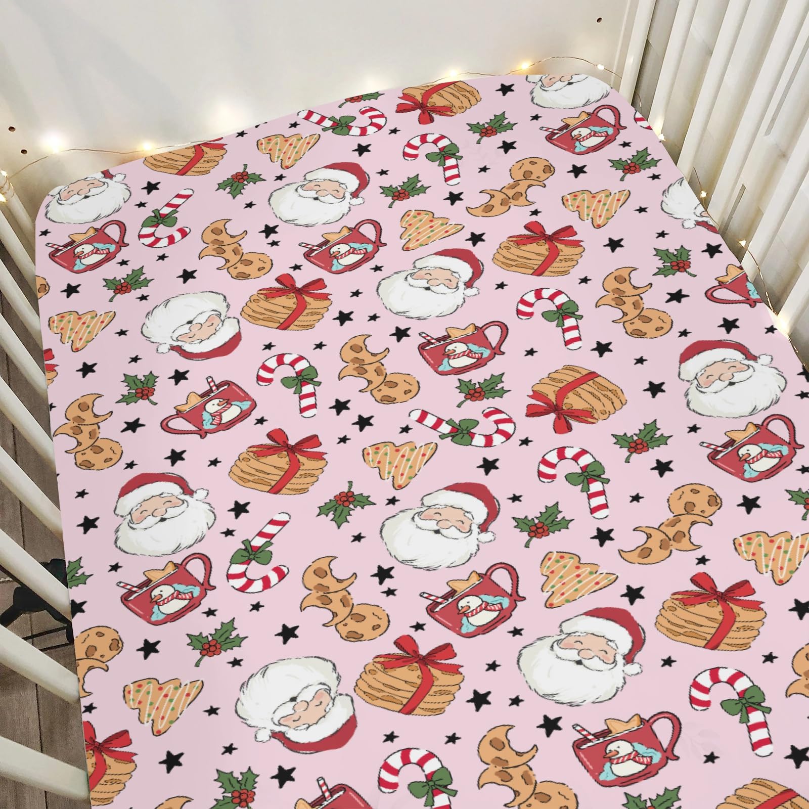 ZoUbqchY Sweet Christmas Pink crib sheet closeup of silky soft fabric