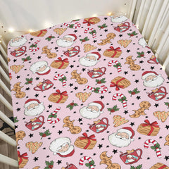 ZoUbqchY Sweet Christmas Pink crib sheet closeup of silky soft fabric