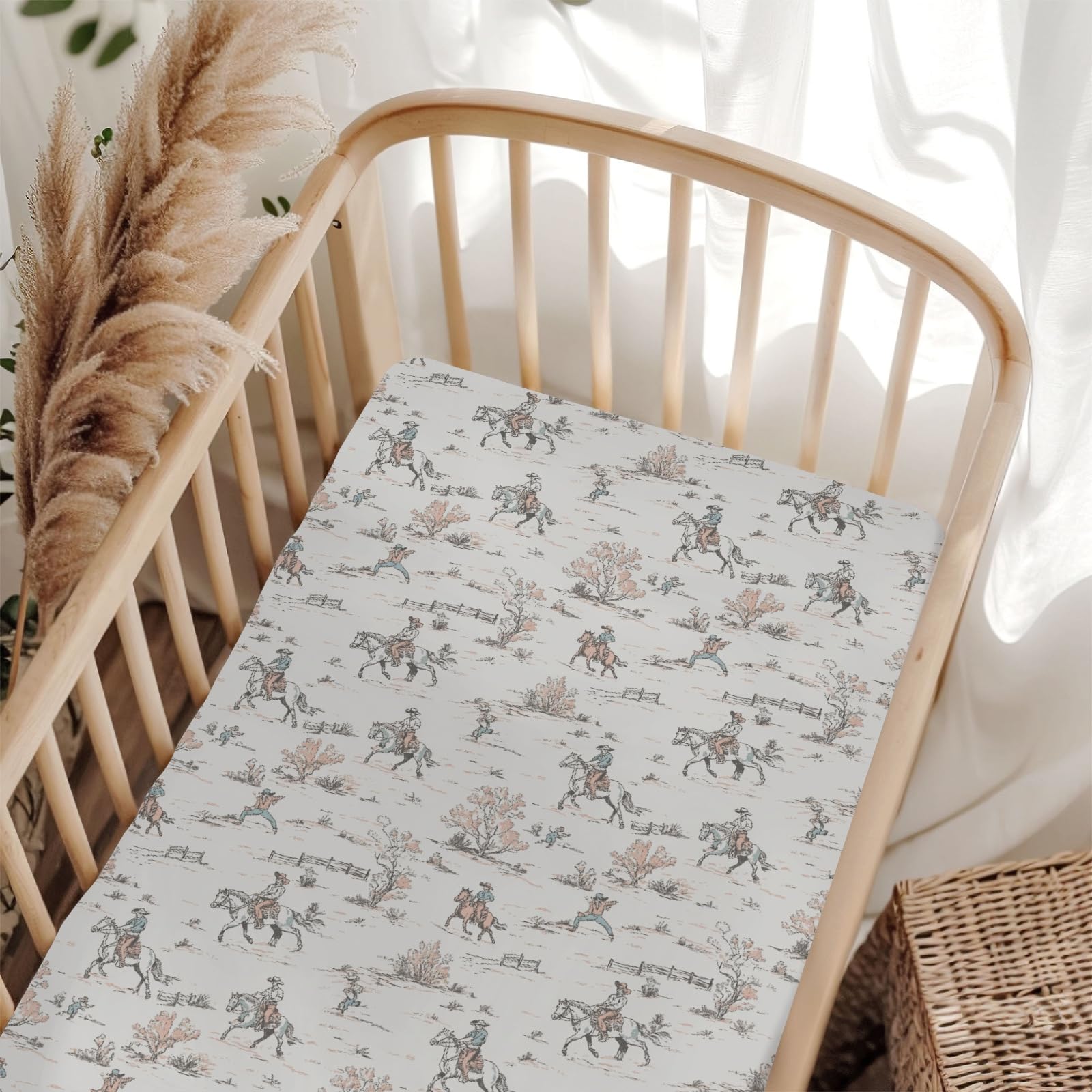 ZoUbqchY Vintage Cowboy Crib Sheet easy-care fabric resists fading