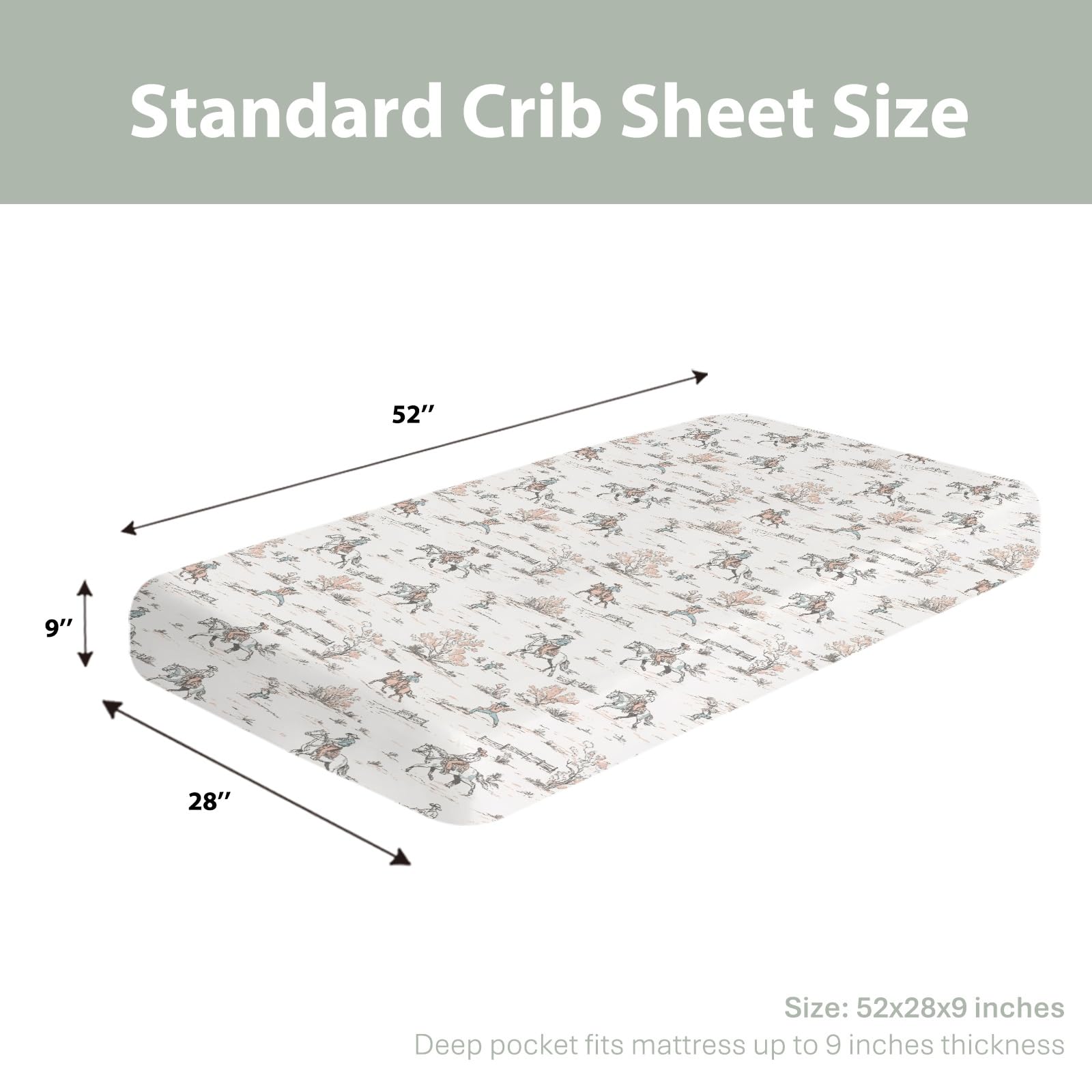 ZoUbqchY Vintage Cowboy Crib Sheet 52x28 on standard crib demonstrates snug wrap