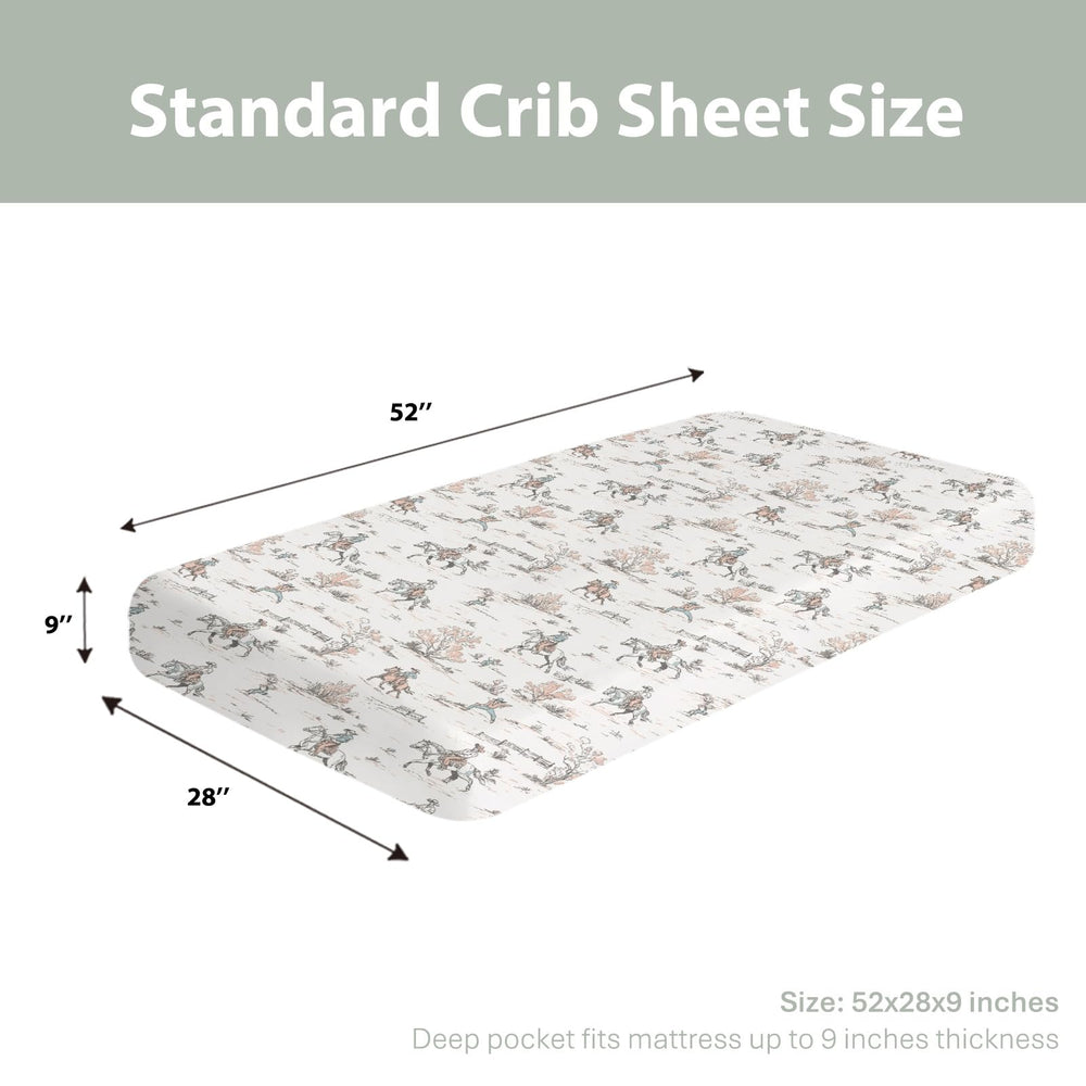 ZoUbqchY Vintage Cowboy Crib Sheet 52x28 on standard crib demonstrates snug wrap