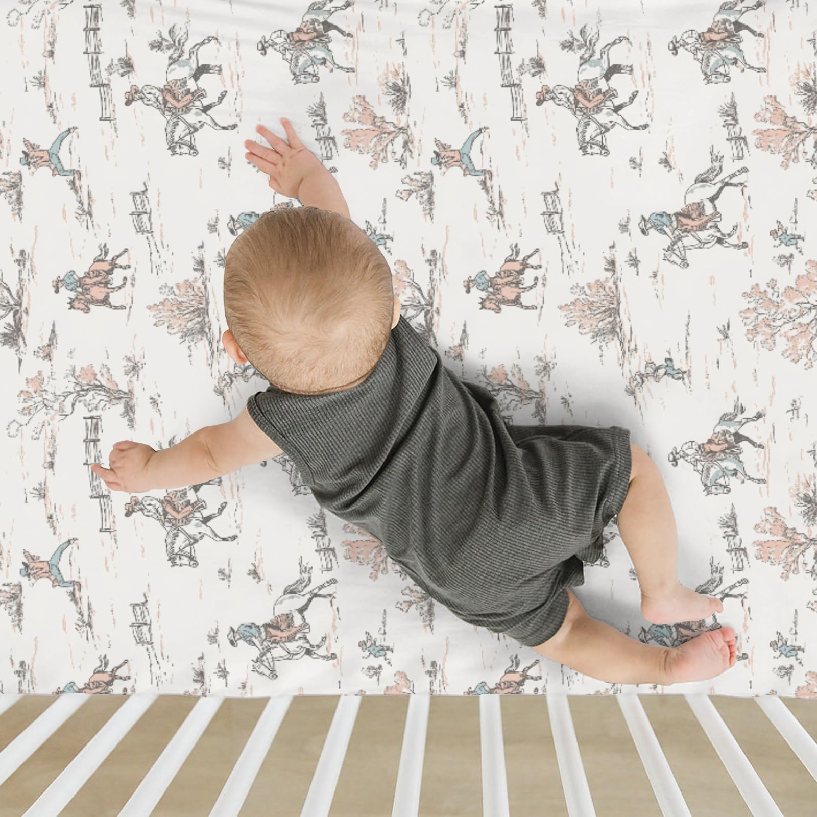 ZoUbqchY Vintage Cowboy Crib Sheet unisex design complements any nursery theme