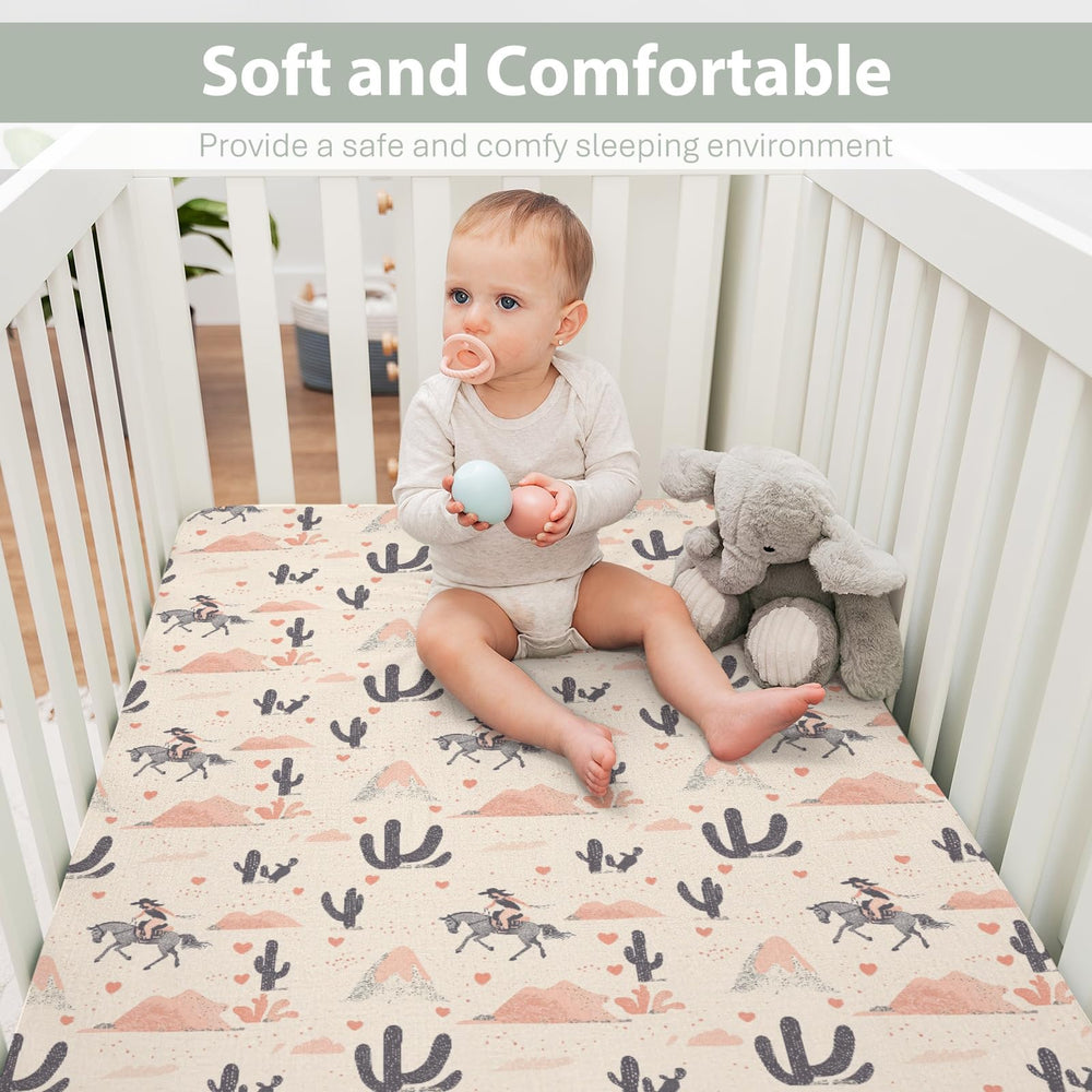 ZoUbqchY Vintage Western Cowgirl Sheets on crib mattress with secure fit for restful sleep