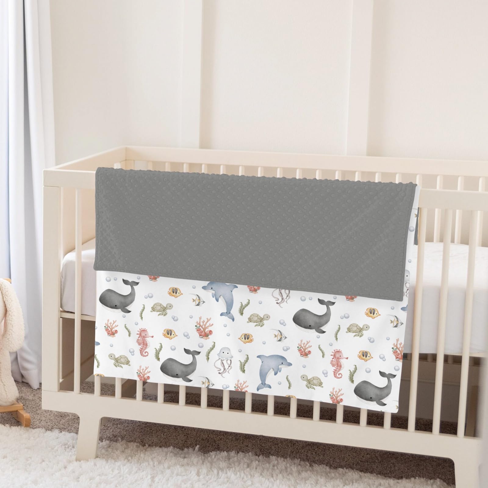 ZoUbqchY coral artwork on gender-neutral sea-animals blanket as baby gift