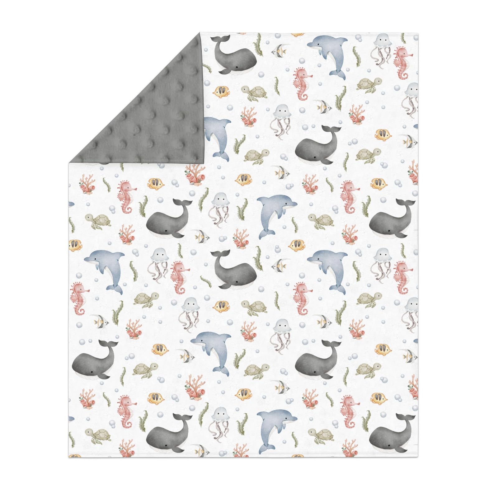 ZoUbqchY dolphin motif on watercolor sea-animals blanket for stroller rides