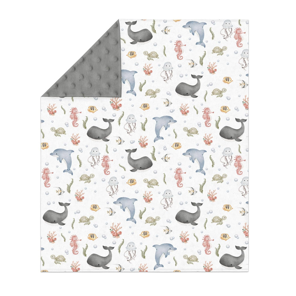 ZoUbqchY dolphin motif on watercolor sea-animals blanket for stroller rides