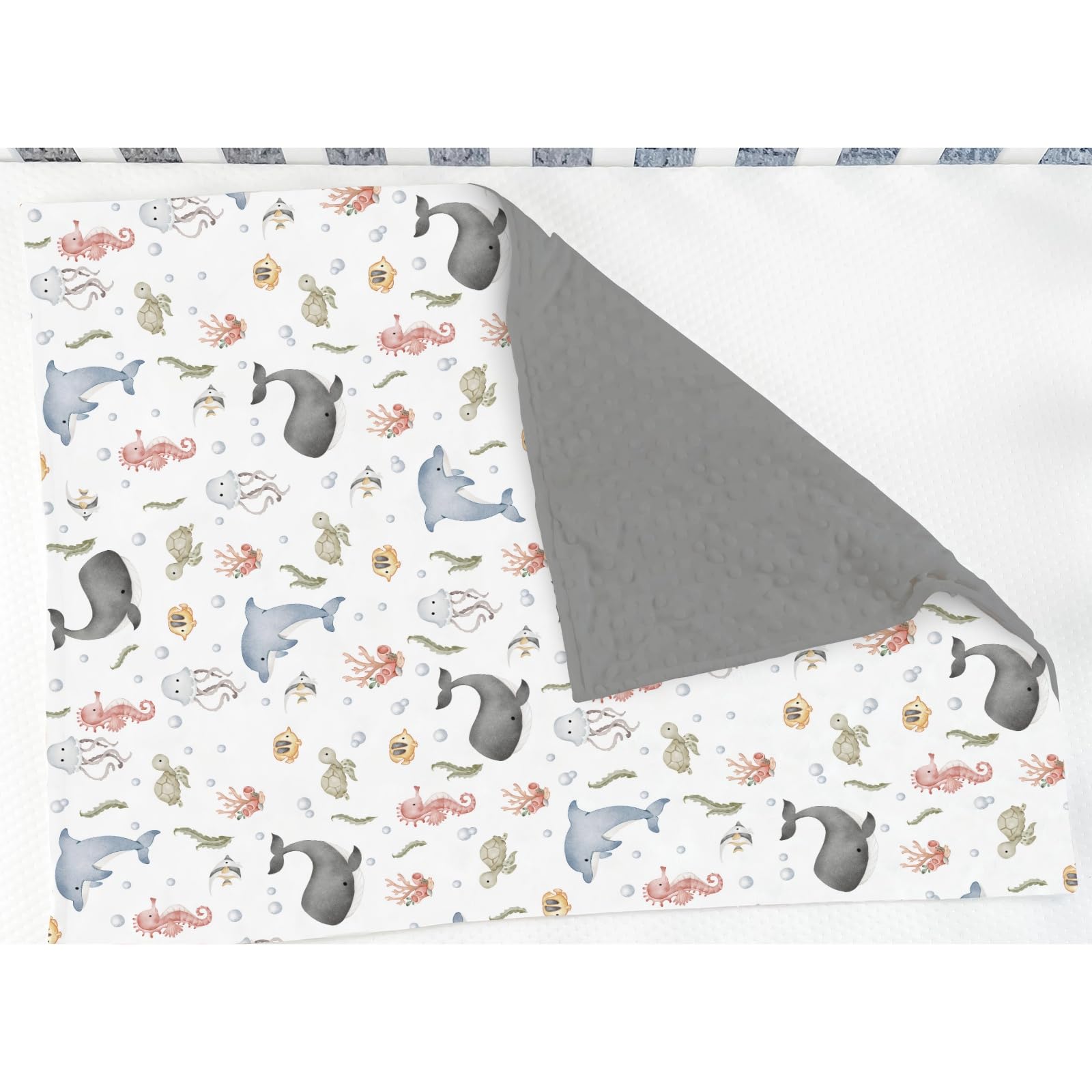 ZoUbqchY turtle illustration on double-layer sea-animals blanket for all seasons