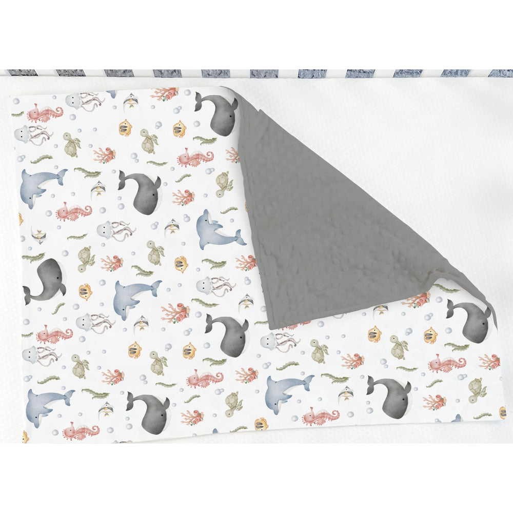 ZoUbqchY turtle illustration on double-layer sea-animals blanket for all seasons
