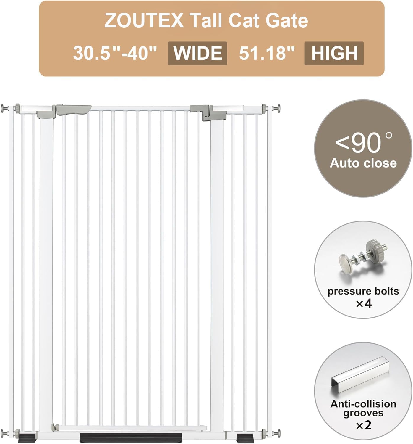ZOUTEX white gate blends with decor while safeguarding pets in kitchens or doorways.