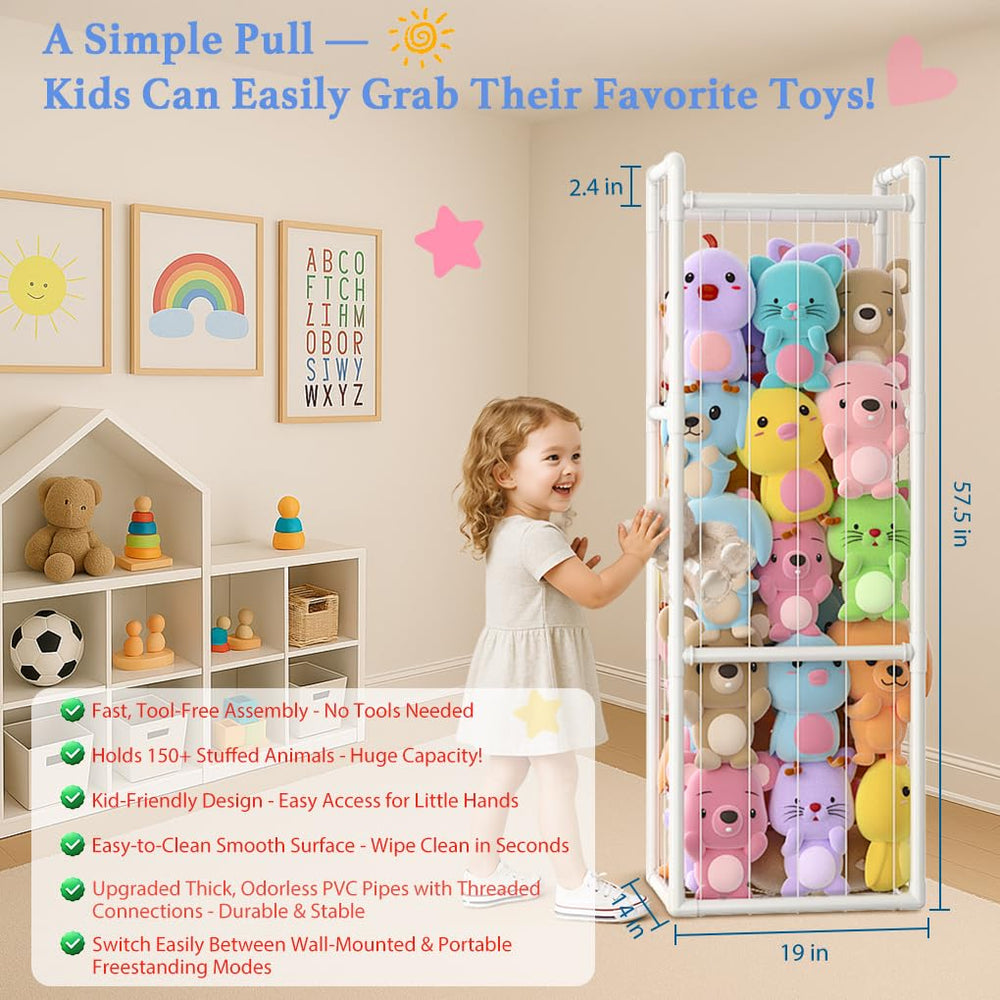 Zoxkoy high-capacity tower holds 150+ plush toys for clutter-free spaces.