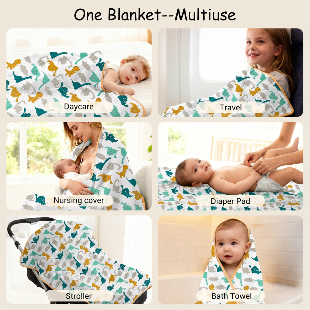 ZPECC dinosaur muslin blanket folded in colorful gift box ready to gift