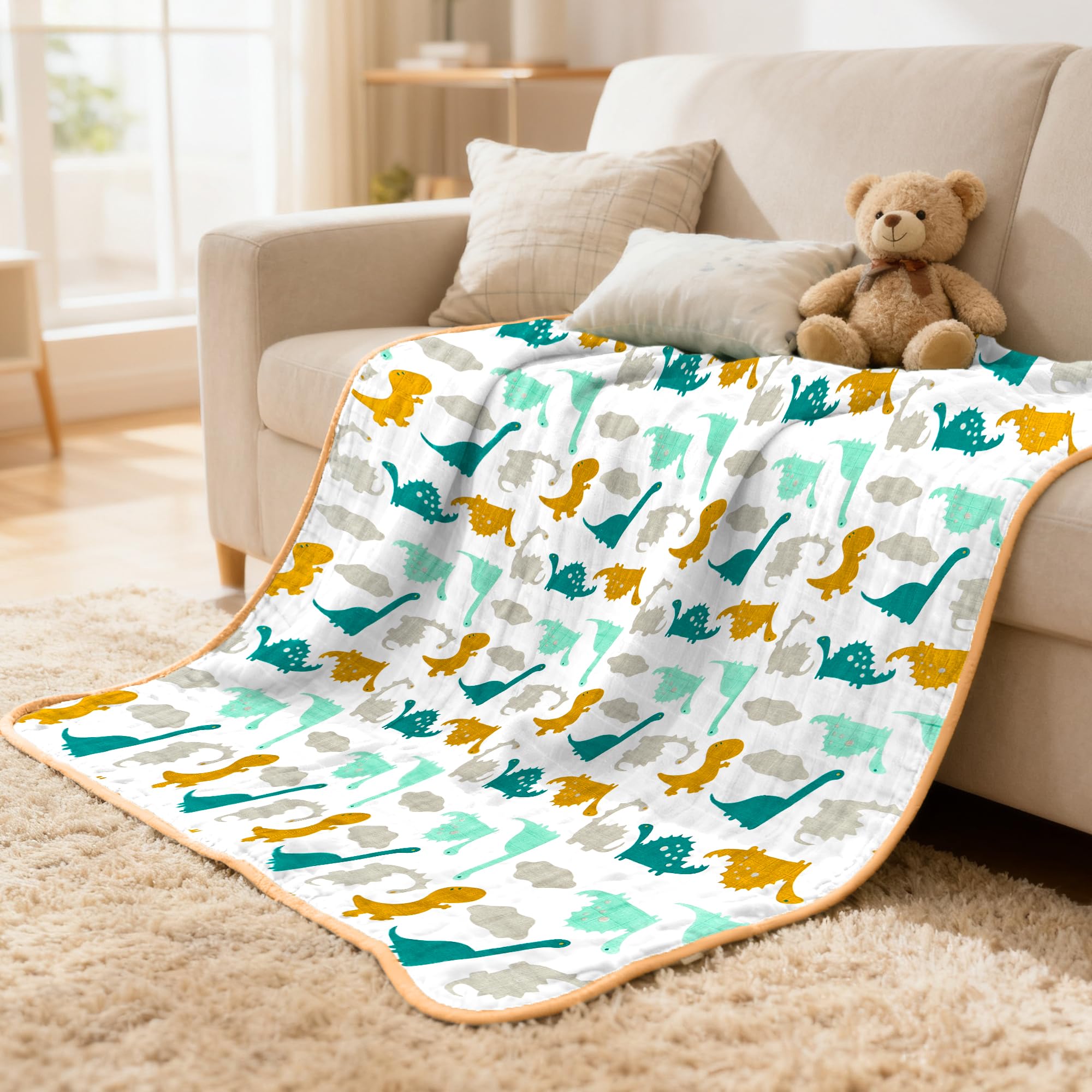 ZPECC dinosaur muslin blanket wash-and-go care for busy families