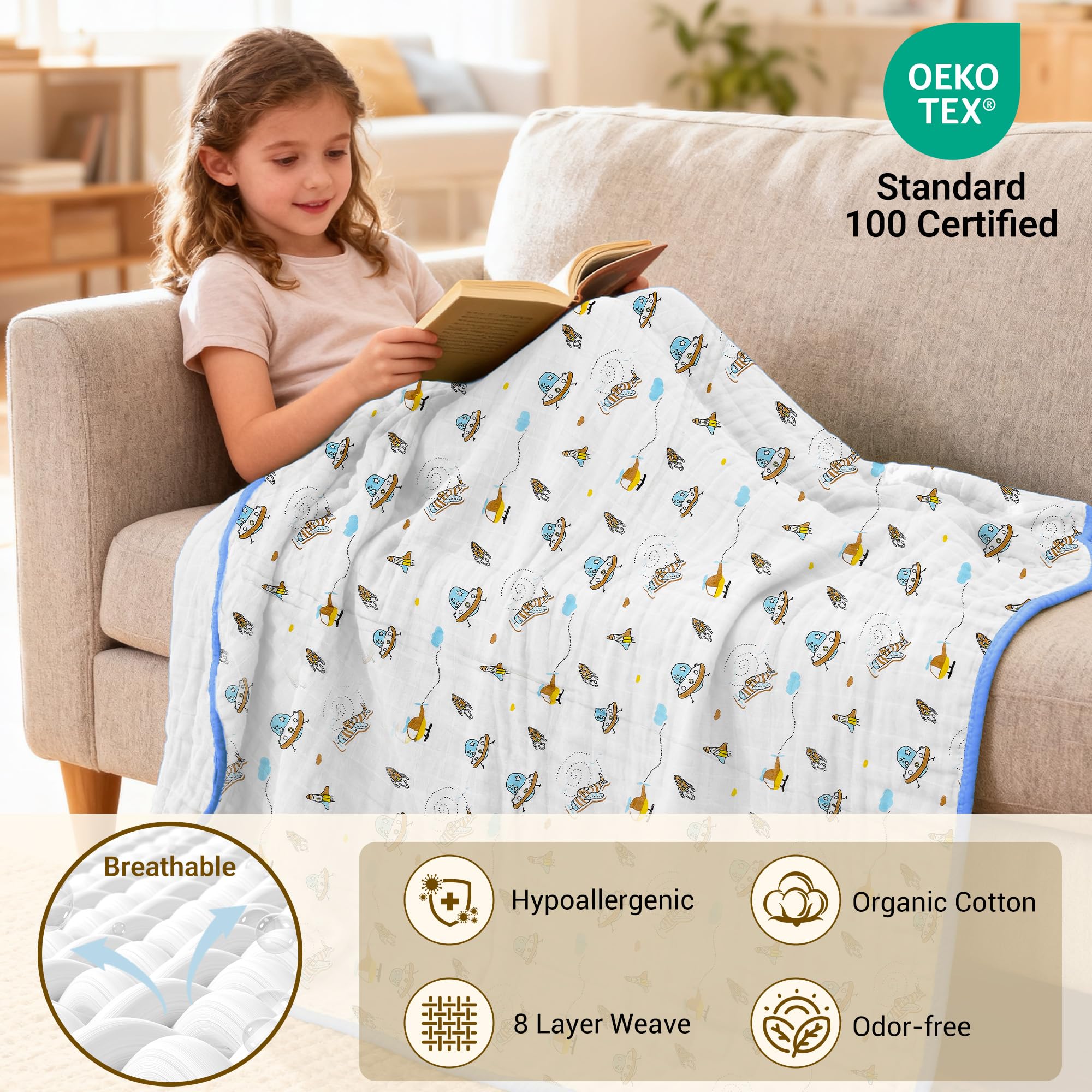 ZPECC muslin baby blanket in crib setting demonstrating size and warmth for naps.
