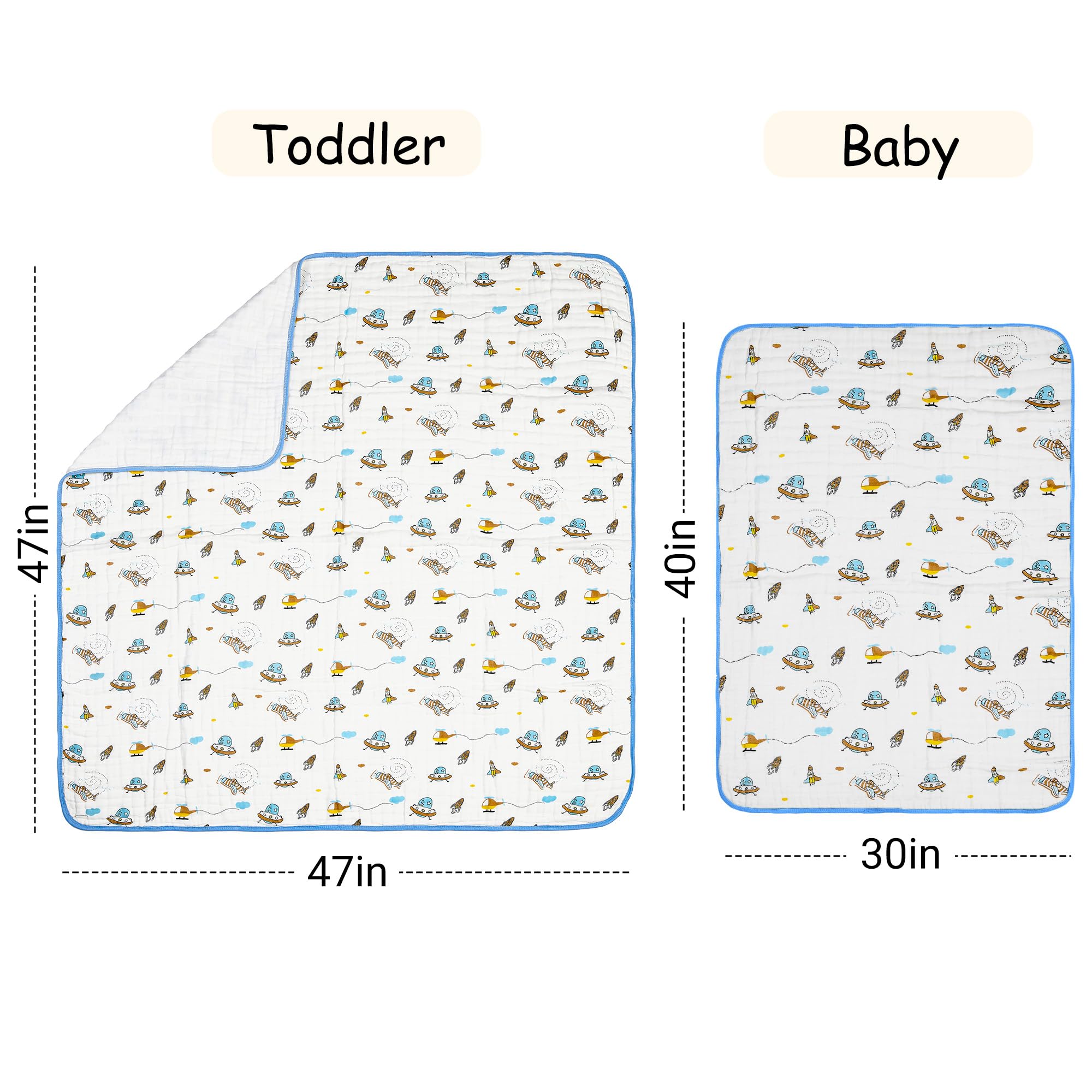 ZPECC muslin baby blanket spaceship pattern for nursery decor and gentle swaddling.