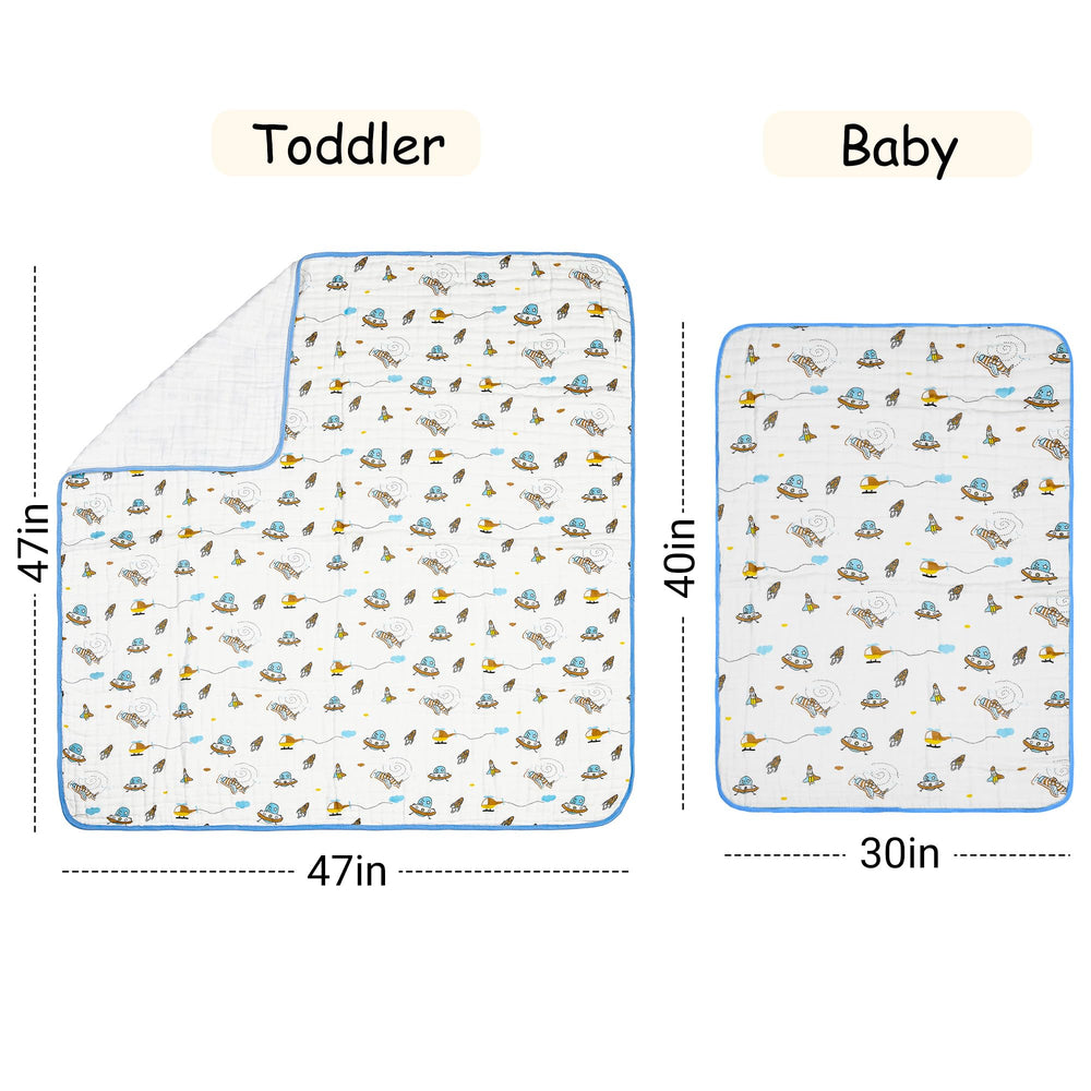 ZPECC muslin baby blanket spaceship pattern for nursery decor and gentle swaddling.