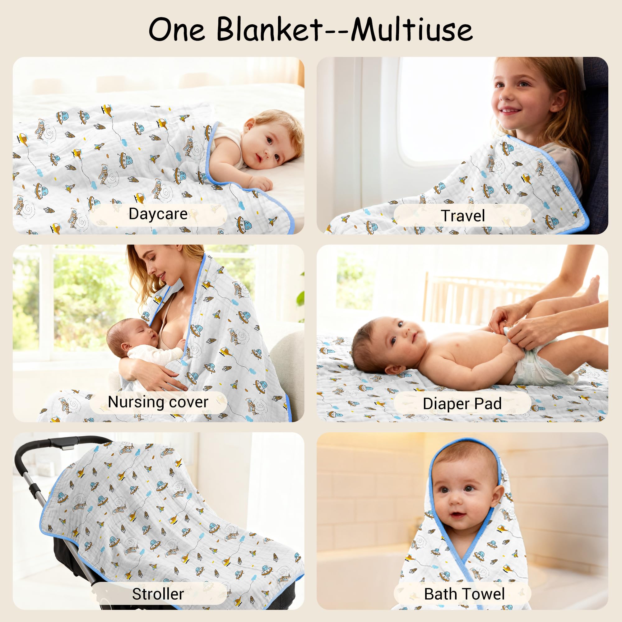 ZPECC muslin baby blanket being used for stroller travel and on-the-go comfort.