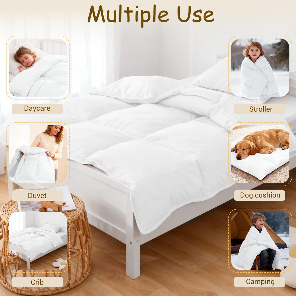 ZPECC Toddler Goose Down Comforter 41x48 dimensions fit cribs, naps and travel