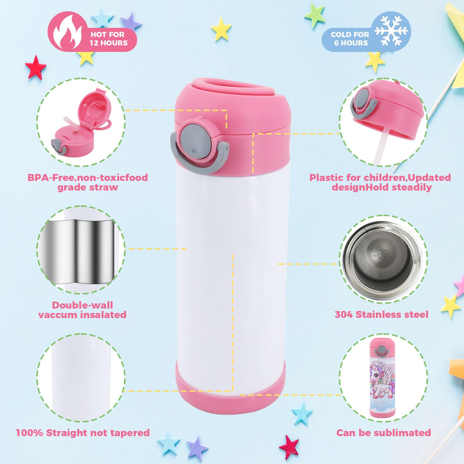 ZREGGUR 12oz double-wall insulated bottle keeps drinks at temp