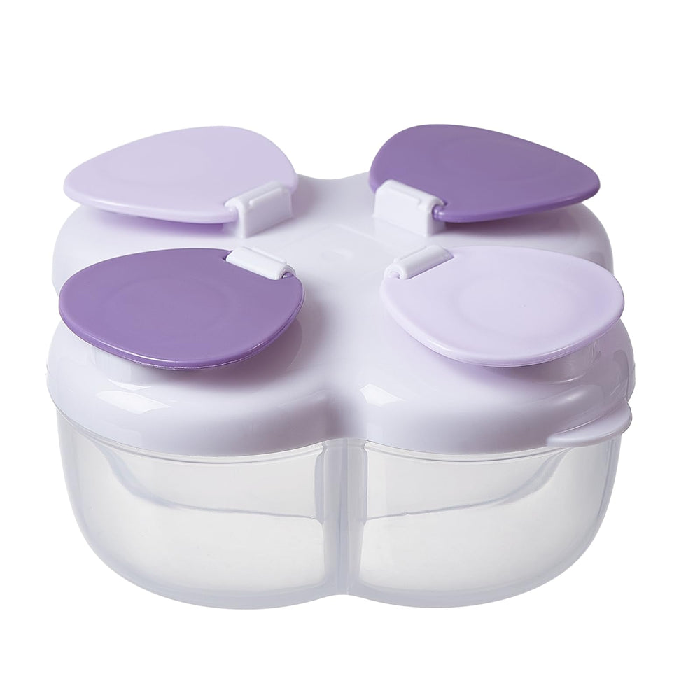 ZRHR formula dispenser with four compartments keeps feeds organized for on-the-go feeding.