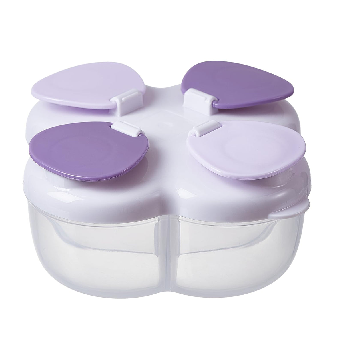 ZRHR formula dispenser with four compartments keeps feeds organized for on-the-go feeding.