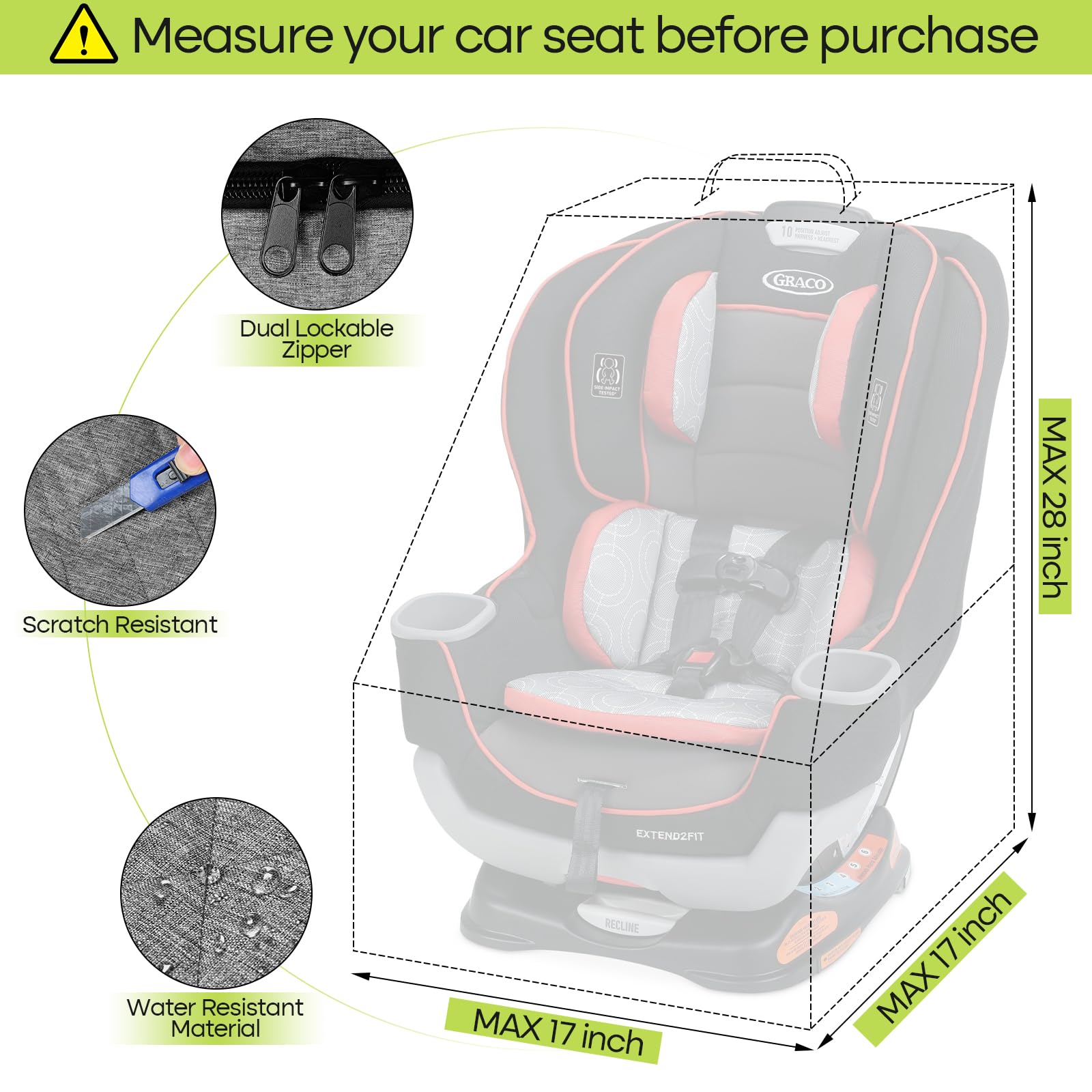 ZRRAJOY car seat travel bag grey back view highlights ergonomic straps for comfortable carry.