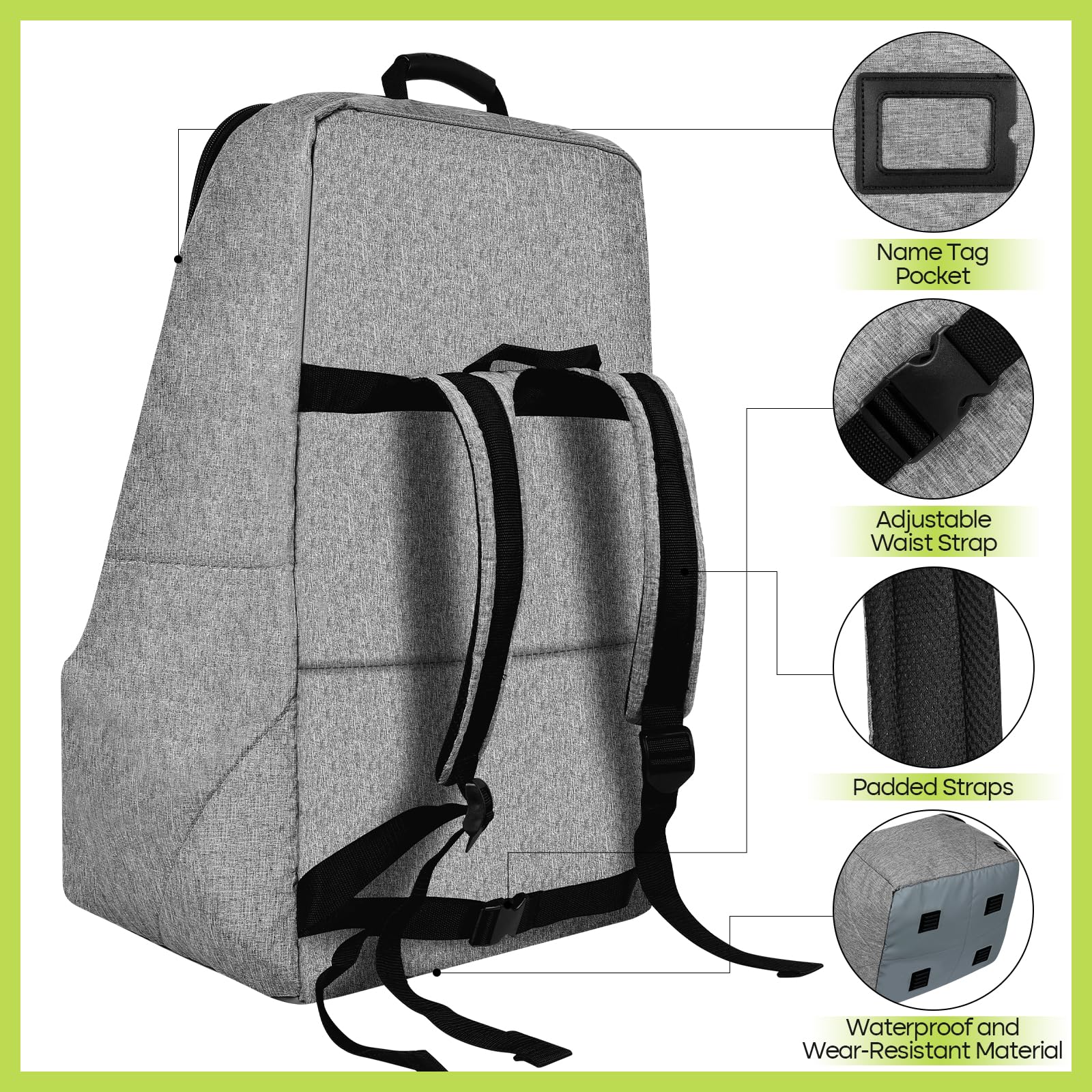 ZRRAJOY car seat travel bag grey open fold demonstrates spacious interior and quick packing.