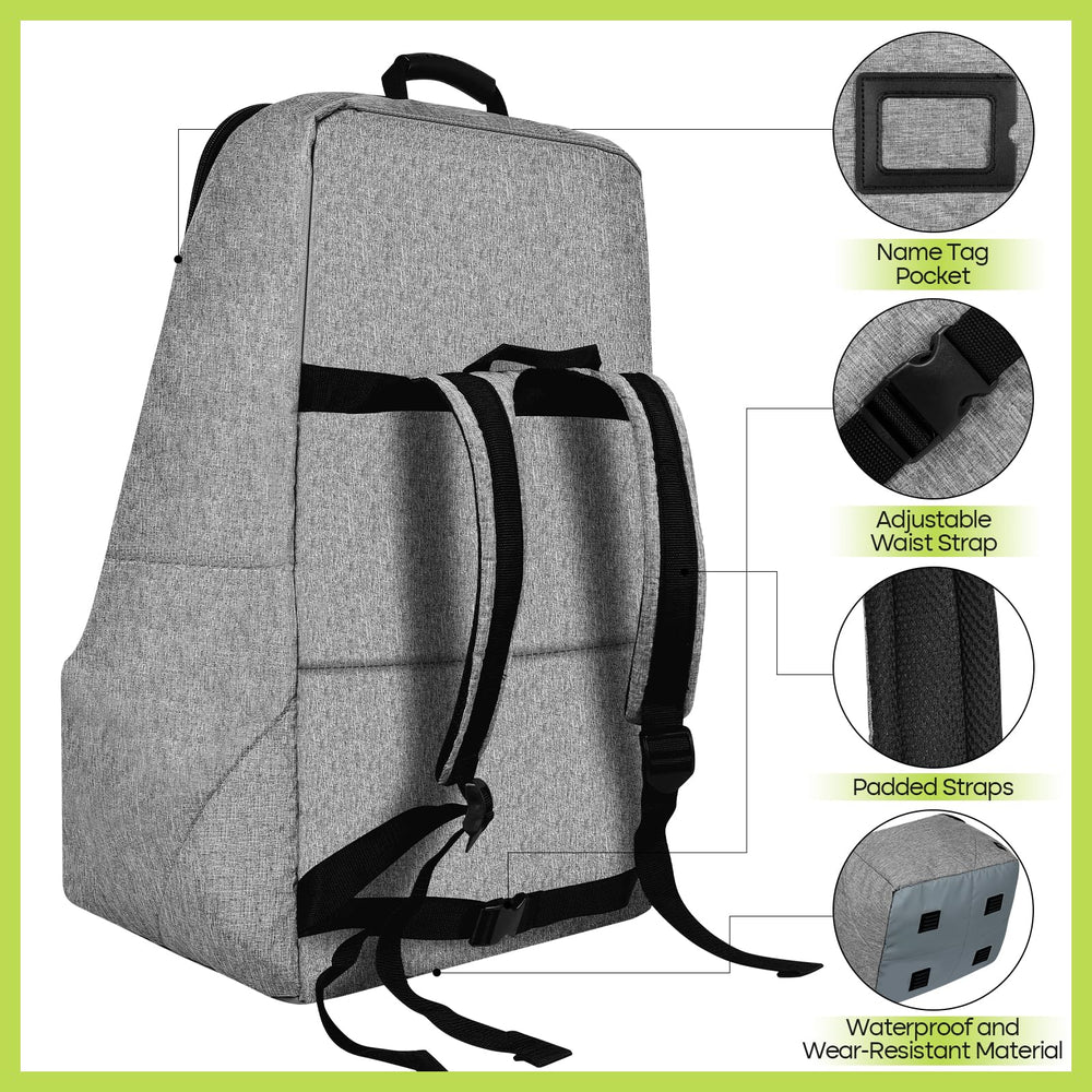 ZRRAJOY car seat travel bag grey open fold demonstrates spacious interior and quick packing.