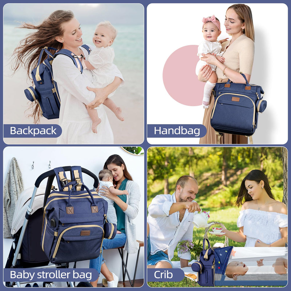 ZRSUN diaper bag backpack durable black fabric with beige accents looks sleek