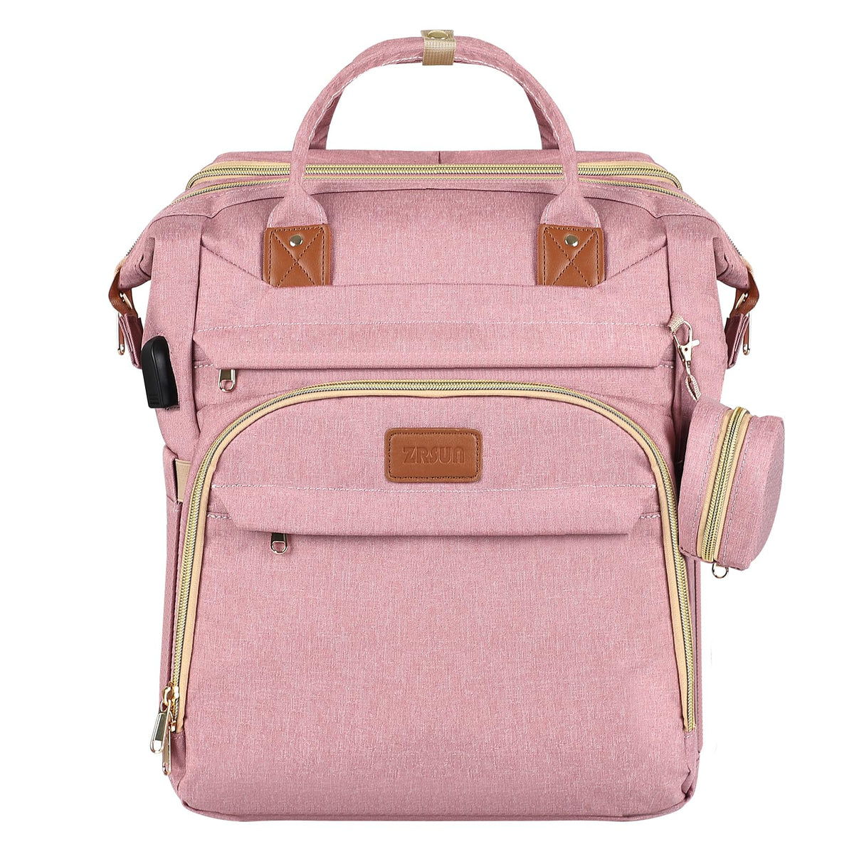 ZRSUN diaper bag backpack fold-out crib for on-the-go naps and changes.