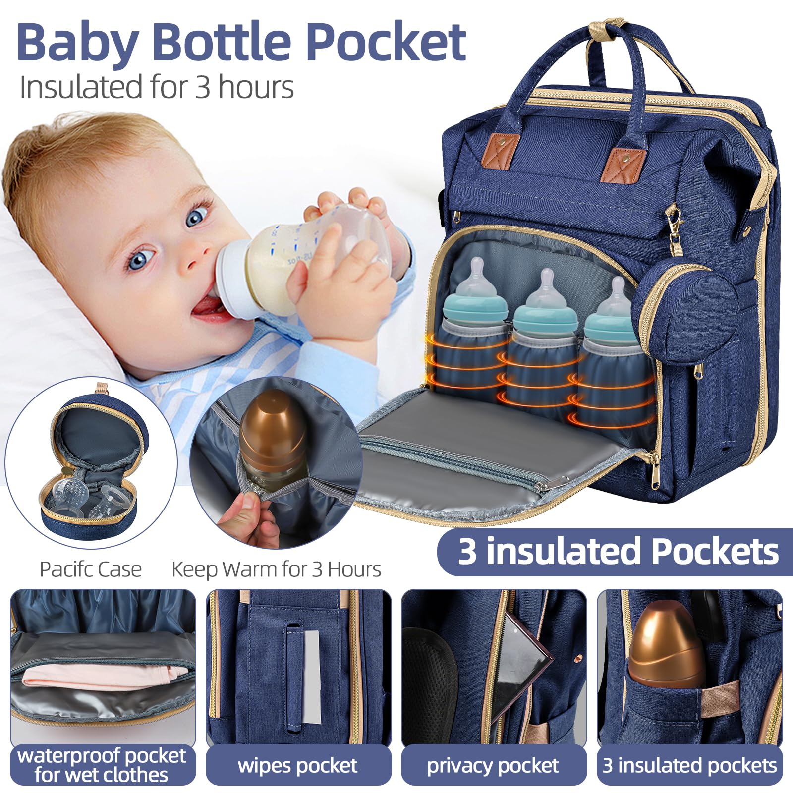 ZRSUN diaper bag backpack foldable crib enables quick naps during trips
