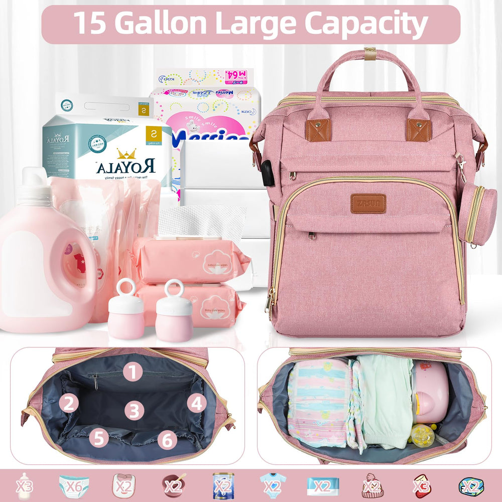 ZRSUN diaper bag backpack insulated bottle holders keep feeds organized during outings.