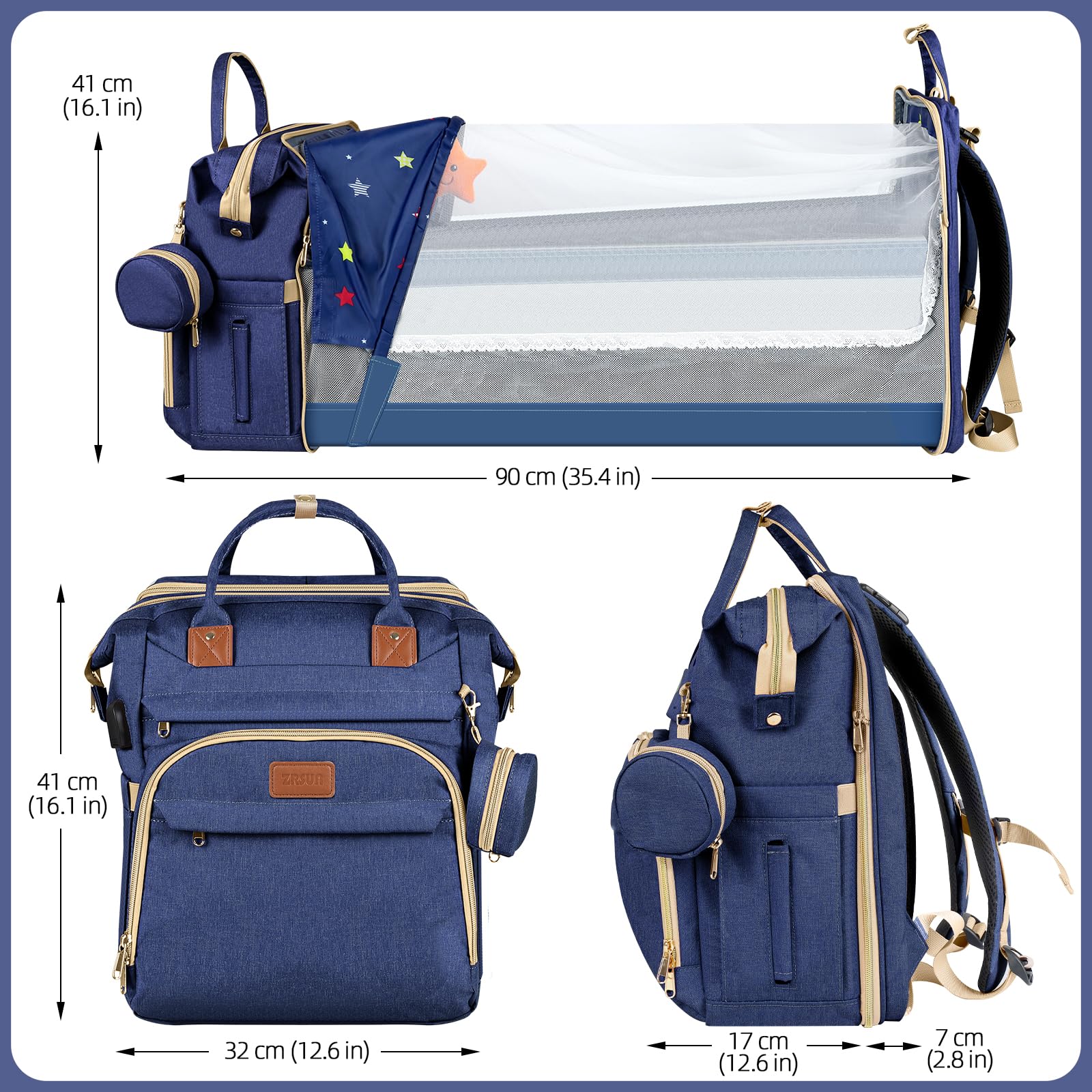 ZRSUN diaper bag backpack stroller hooks simplify access during outings