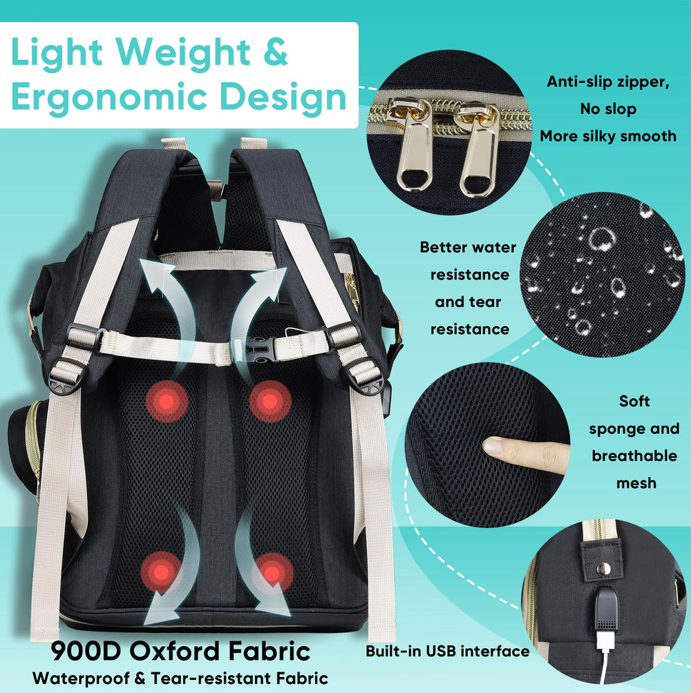 ZRSUN diaper bag black matte finish complements style while organizing essentials.