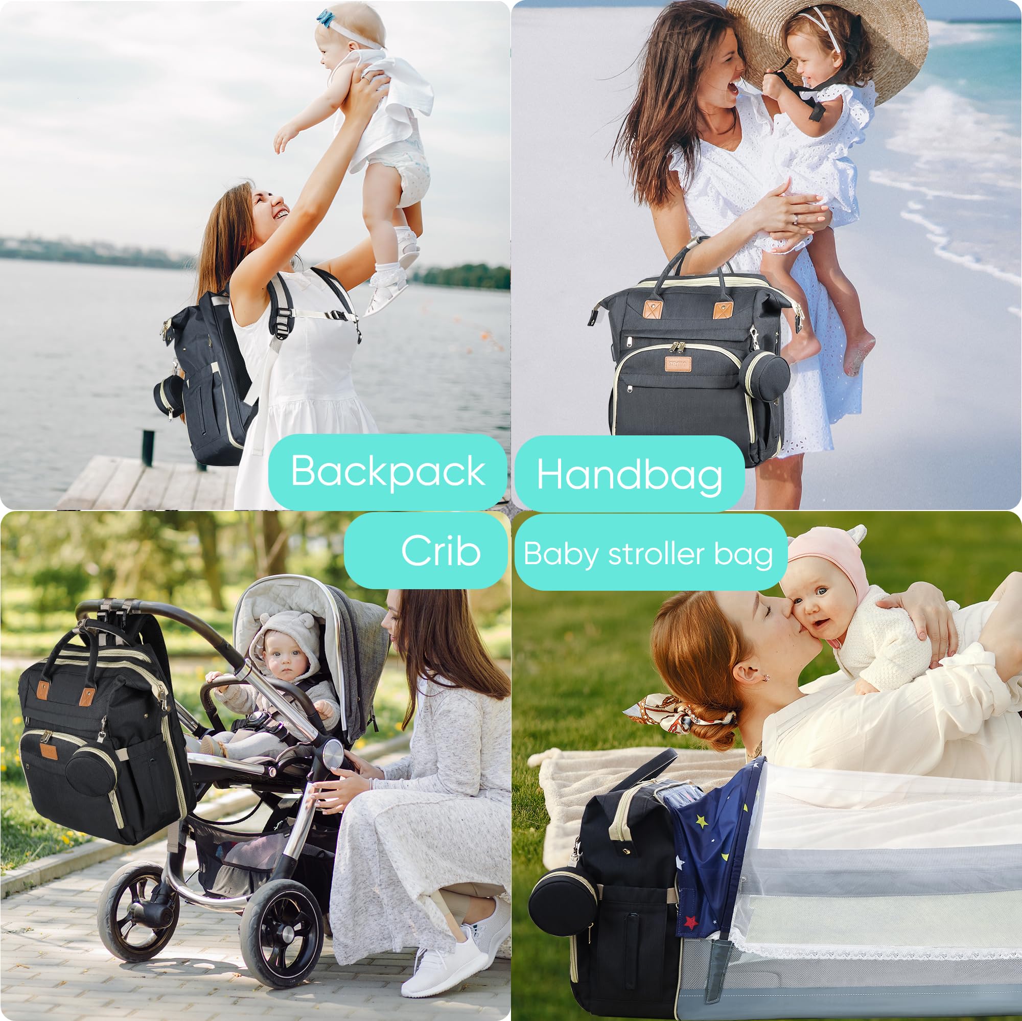 ZRSUN diaper bag padded shoulder straps for comfortable all-day wear.