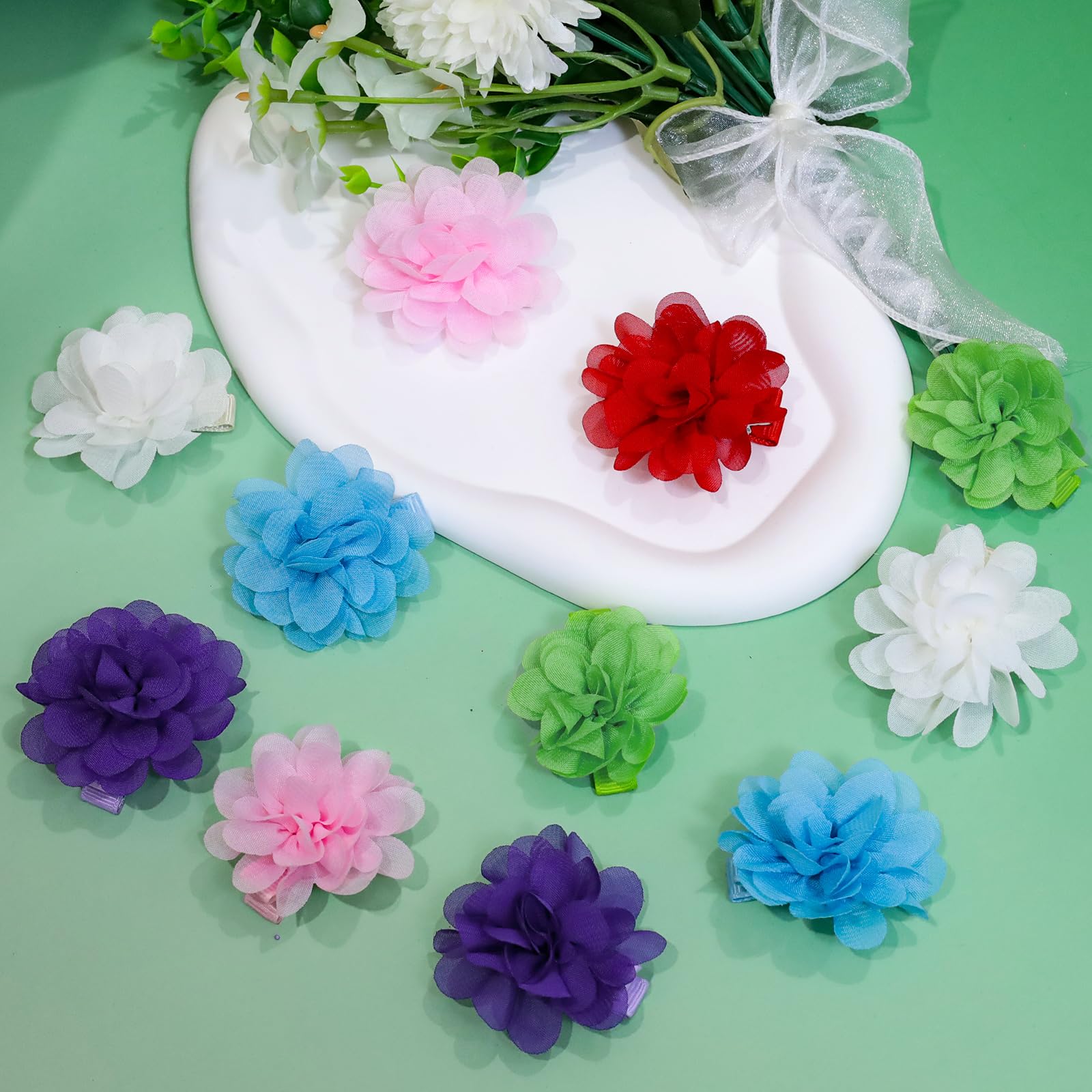 ZSCCXQ 24pcs chiffon flower clips daily ponytail styling demonstrates quick, subtle upgrade.