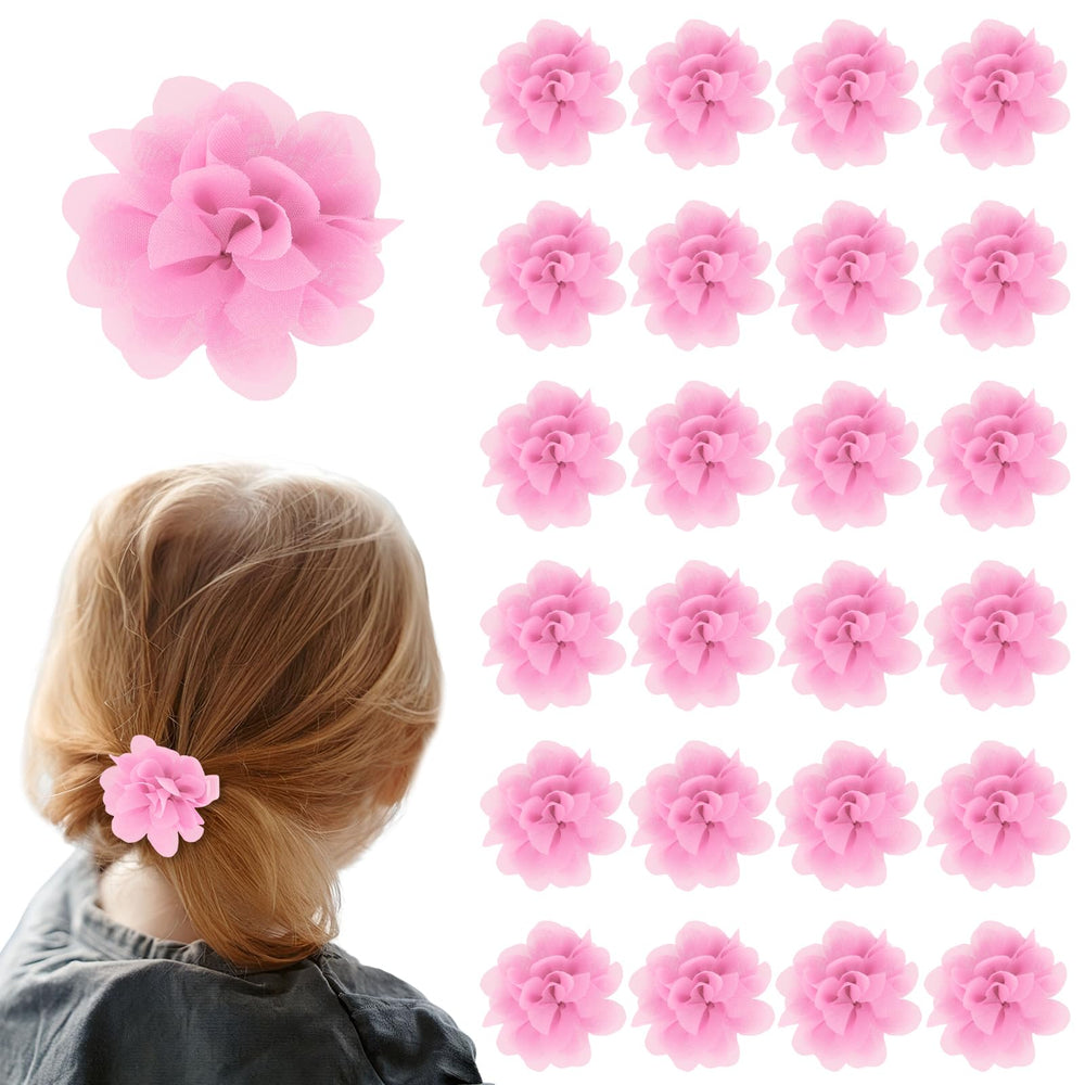 ZSCCXQ 24pcs chiffon flower clips pink front view ideal for delicate everyday styling.